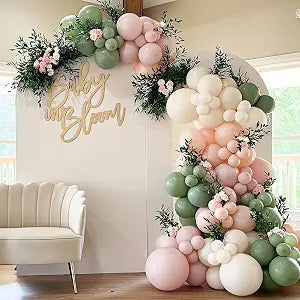 139 Piece Baby in Bloom Balloon Arch Kit Pastel Sage Green and Pink Garland for Baby Shower