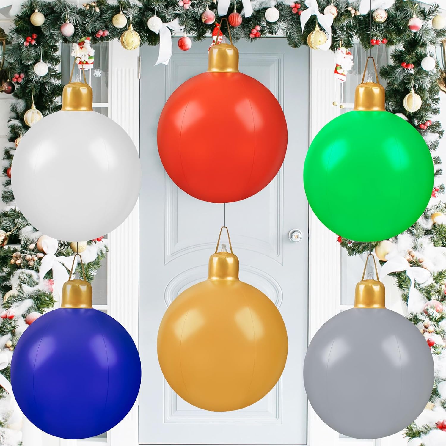 6 Pcs Large Inflatable Christmas Ball Christmas Blow Ball Decorations Pvc Inflatable Ornaments Christmas Tree Yard Lawn