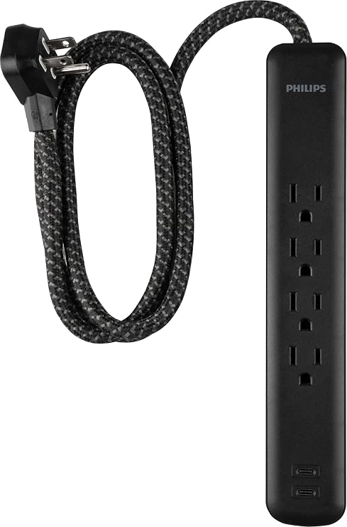 Surge Protector Power Strip with 4 Outlets 2 USB C 2 USB Ports 4FT Braided Extension Cord