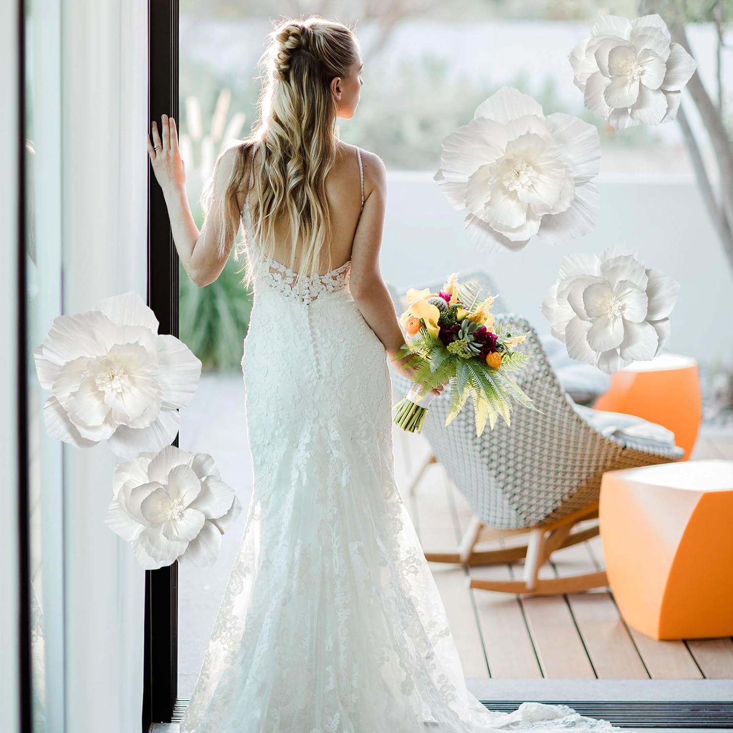White Paper Flowers Artificial 3D Wall Décor Wedding Birthday Bridal Baby Shower Nursery Room Backdrop Table Centerpieces Party Decorations Supplies