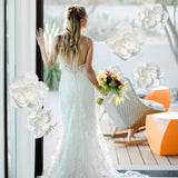 White Paper Flowers Artificial 3D Wall Décor Wedding Birthday Bridal Baby Shower Nursery Room Backdrop Table Centerpieces Party Decorations Supplies