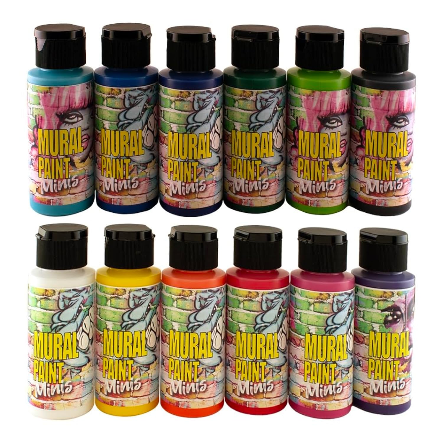 Chroma Acrylic Mural Paint for Interior and Exterior Murals - Lightfast, Mixable, Hard-Wearing Vibrant Pigment, Set of 12 Minis (2896)