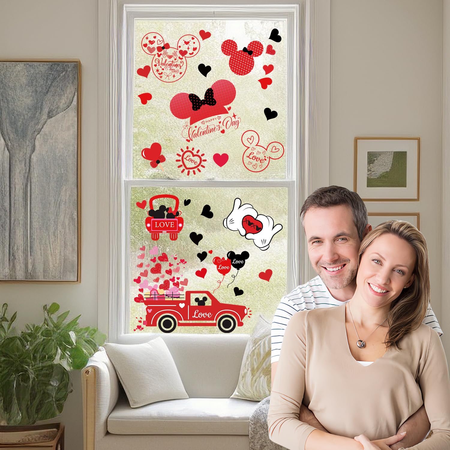 Valentine’S Day Window Clings, Cute Cartoon Mouse Pvc Glass Stickers, No-Glue Reusable High-Transparency Decals Valentine Door Stickers For Parties, Dates, Proposals, Bedrooms, Offices & Store Windows