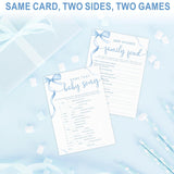5"X 7" Baby Shower Games Kit, 30 Pcs Blue Bow Baby Song & Family Feud Two-In-One Game Cards With Answer Card, For Parents-To-Be, Baby Announcement, Gender Reveal, Party Favor & Decorations - F10