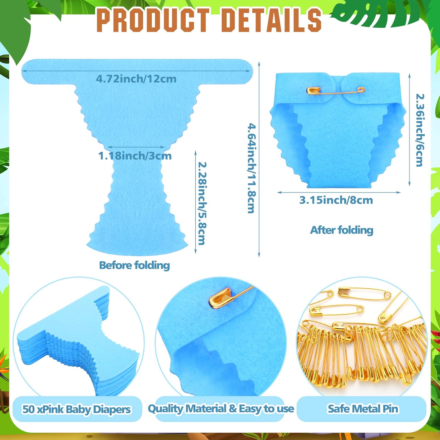 51 Pcs Dirty Diaper Wooden Game Sign Baby Shower Game Sign Dirty Diaper Instruction Sign 50 Pcs Mini Diapers Cute Felt Diaper For Game Gender Neutral Party Baby Shower Game (Animal)