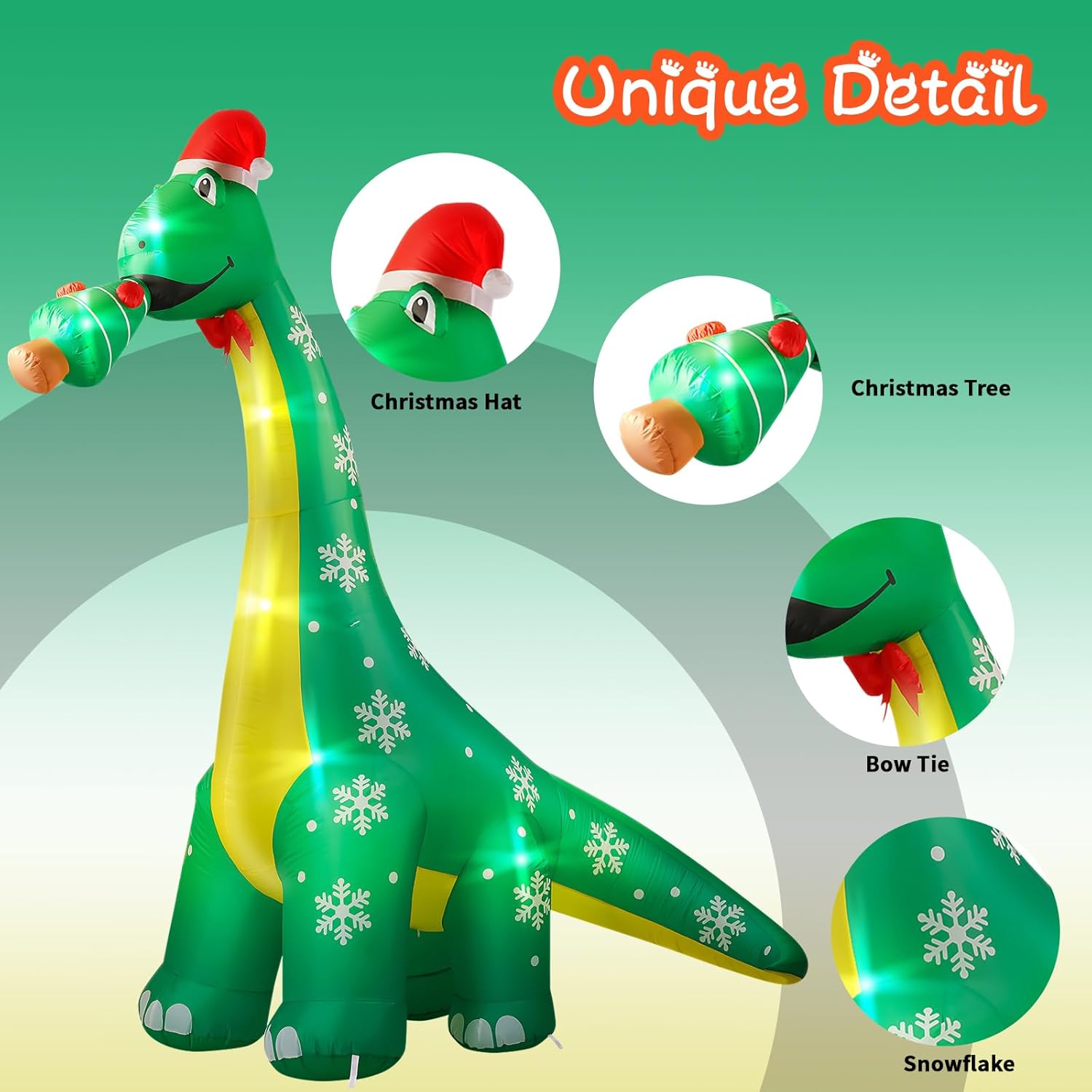10Ft Christmas Inflatable Outdoor Decoration, Dinosaur Blow Up Inflatable Christmas Decorations Outside With Build-In Le