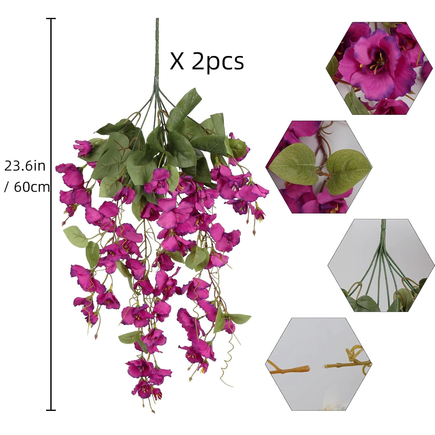 2Pcs Rose Red Artificial Silk Hibiscus Flower Hanging Decorations, Uv Resistant Outdoor Faux Hibiscus Flowers For Home Outdoor Artificial Flower Decorations