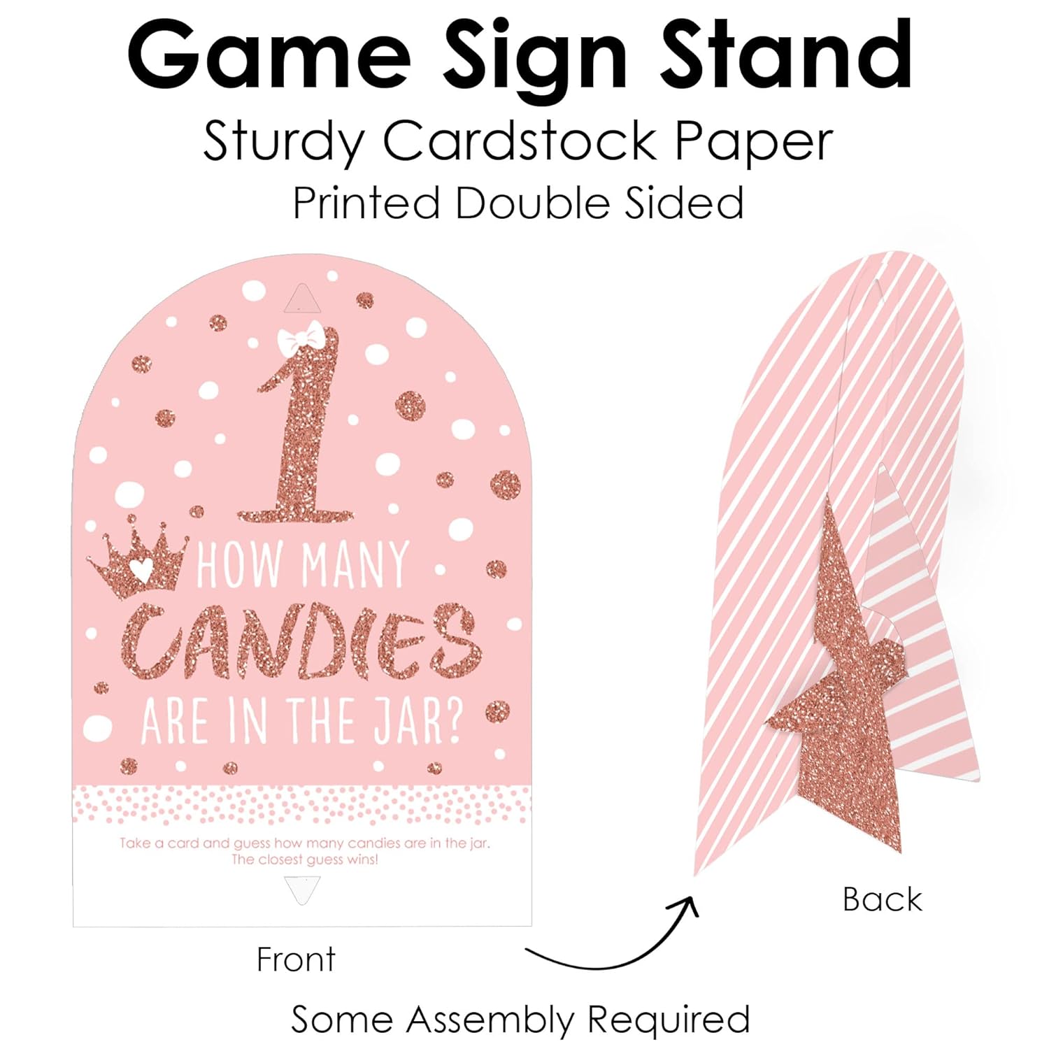 Big Dot of Happiness 1st Birthday Little Miss Onederful - How Many Candies Girl First Birthday Party Game - 1 Stand and 40 Cards - Candy Guessing Game