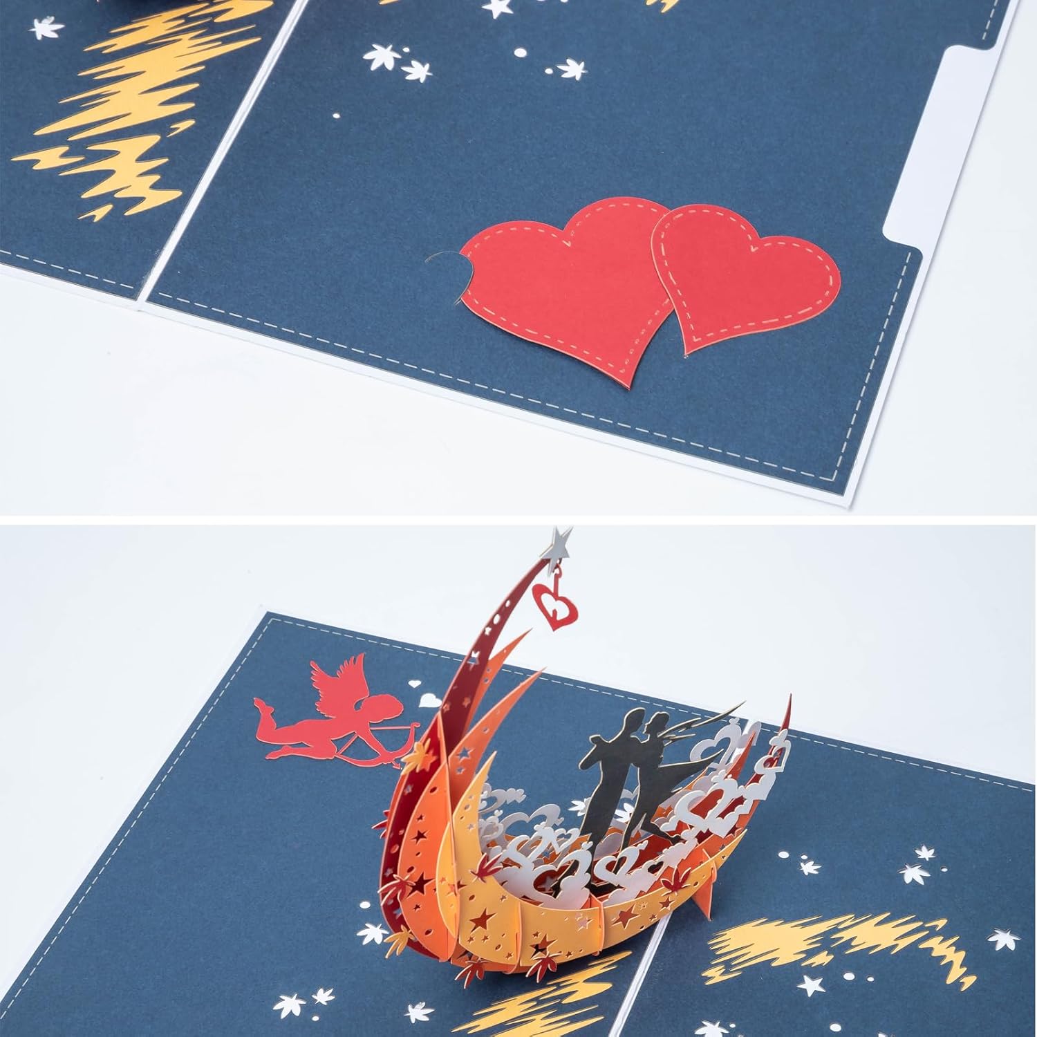 Anniversary Card For Couple, 3D Pop Up Birthday Cards Lovers On Moon Boat For Husband Wife, Romantic Gift Card With Hidden Notepaper And Envelope