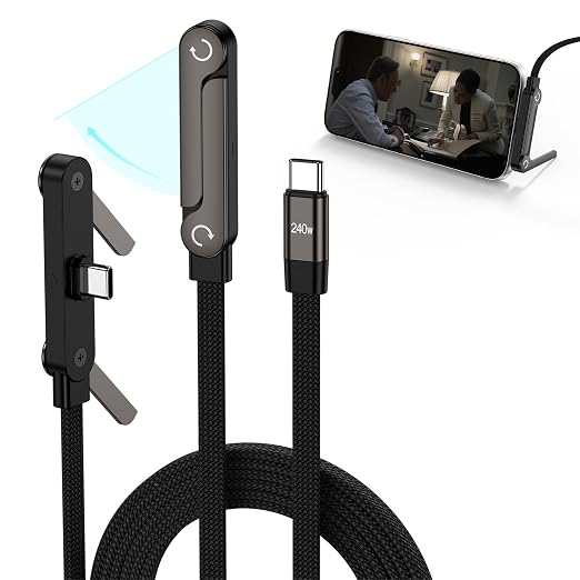 240W USB C to USB C Fast Charging Cable with Foldable Phone Stand 5FT for iPhone Samsung