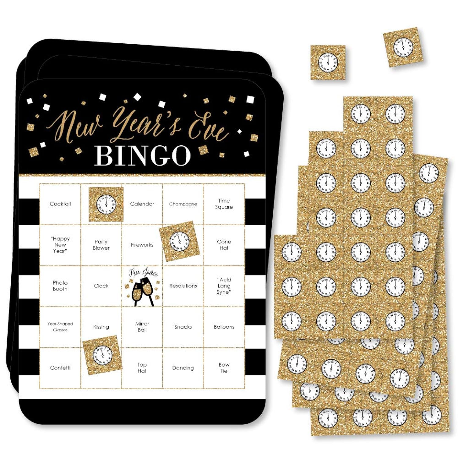 Big Dot of Happiness New Year’s Eve - Gold - Bar Bingo Cards and Markers - New Years Eve Party Bingo Game - Set of 18