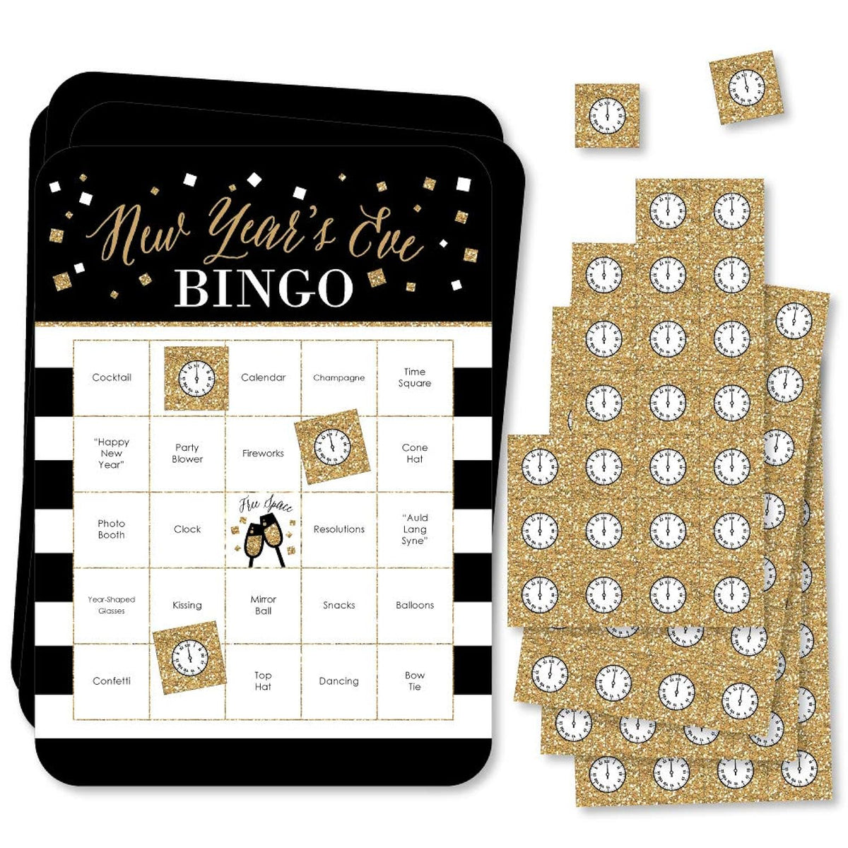Big Dot of Happiness New Year’s Eve - Gold - Bar Bingo Cards and Markers - New Years Eve Party Bingo Game - Set of 18