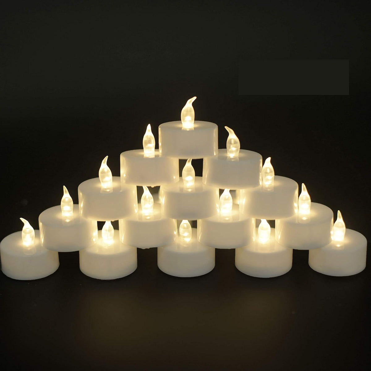 Pack Of 24 Flameless Tea Light Candles Realistic Flickering:Battery Long Lasting Warm White Light Lamp Operated Powered For Seasonal & Festival Celebrations