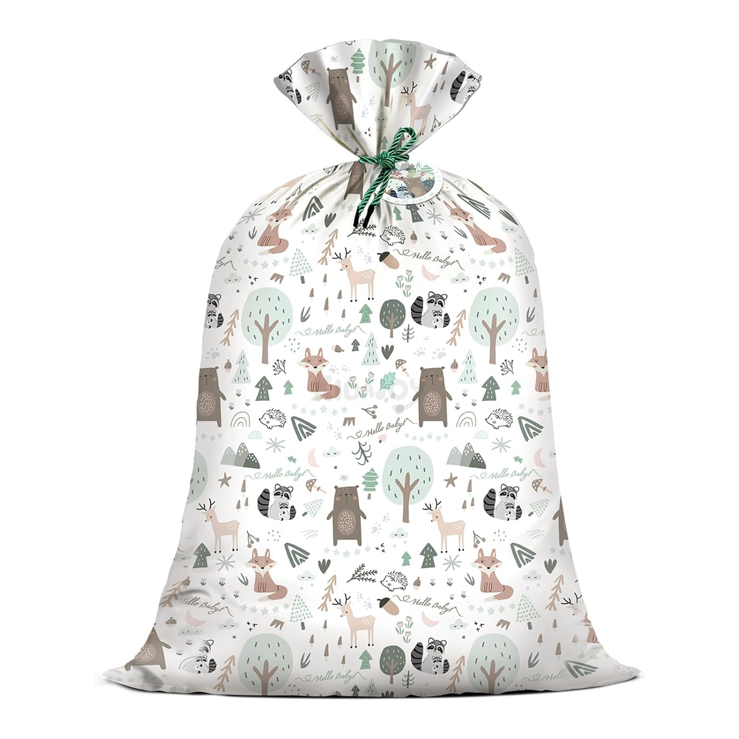 Extra Large Woodland Animal Baby Shower Plastic Gift Bags 56*36 Inch Jumbo Forest Animal Present Gift Bag Baby Girls Boys Newborn Parties Favors Decorations Hello Baby Whimsical Hand Drawn Style