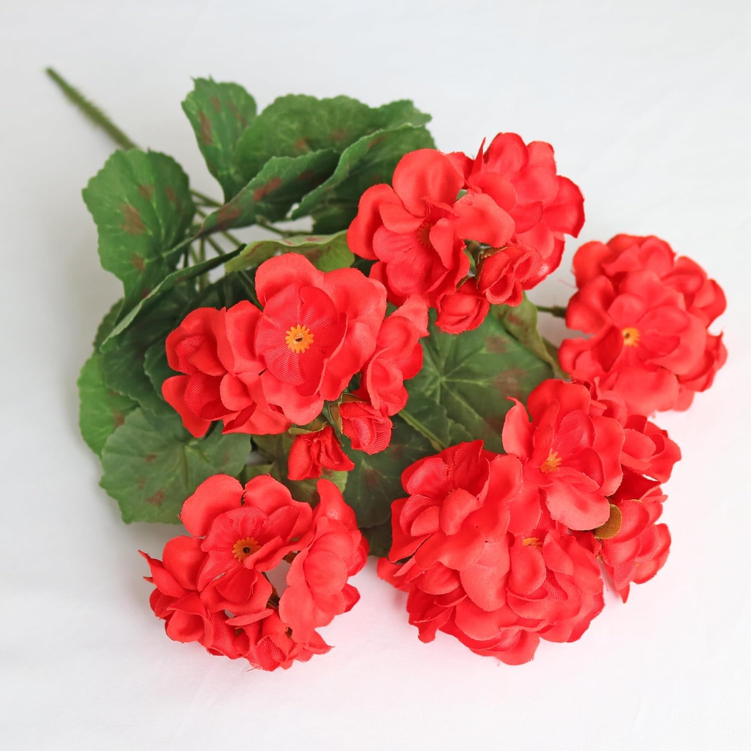 Artificial Flowers Geranium Bush Begonia Silk Flowers For Outdoor Indoor Artificial Plant Flowers For Patio Lawn Garden Decor (4Pcs Red)