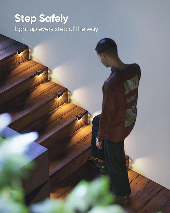 16 Pack Solar Deck Lights Black IP65 Waterproof Fence Step Railing Pathway Lights