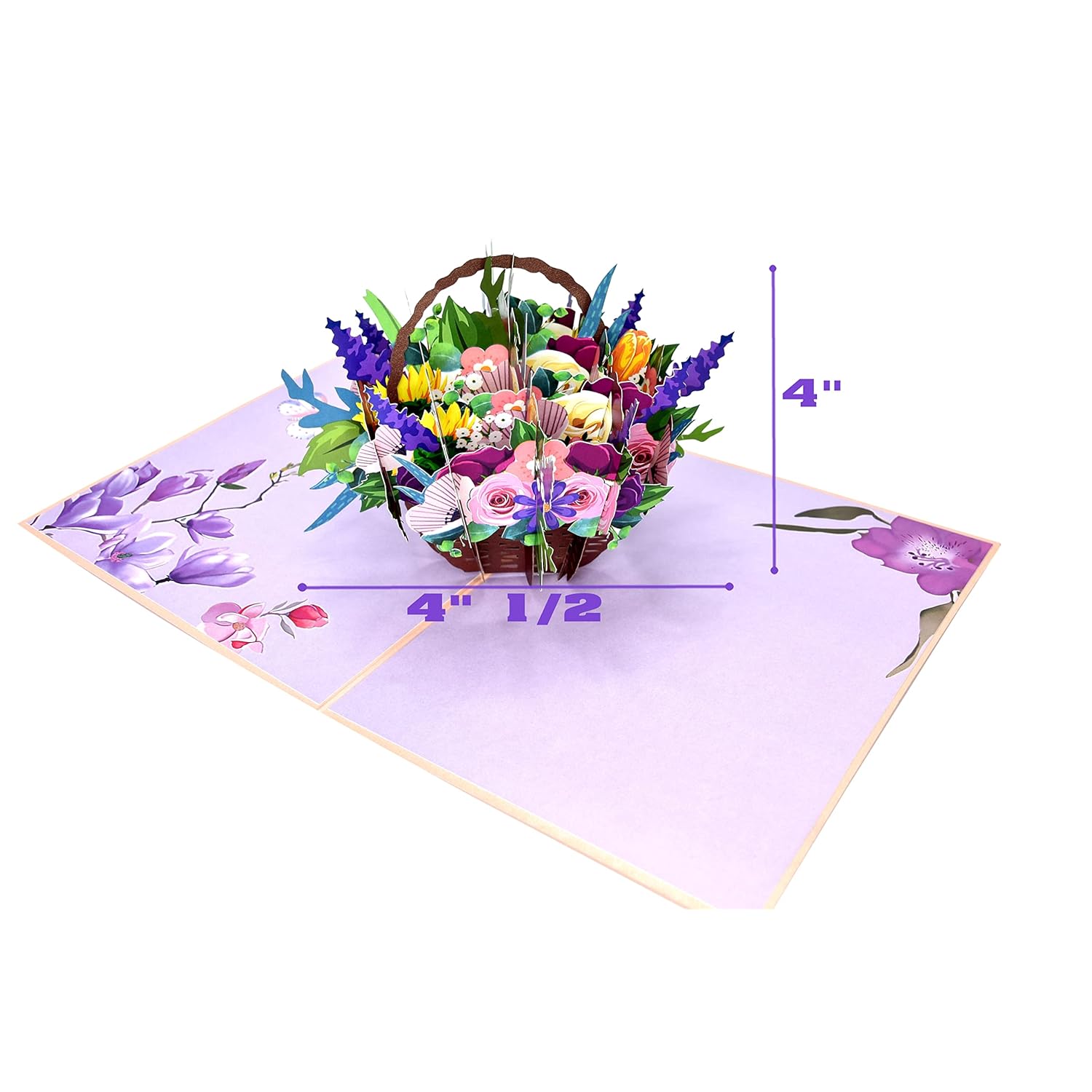 Floral Basket Flower Pop Up Greeting Card For Birthday, Thank You Valentines, Mothers Day, Graduation, Retirement, Thinking Of You, All Occasion (Mixed Flower Basket)