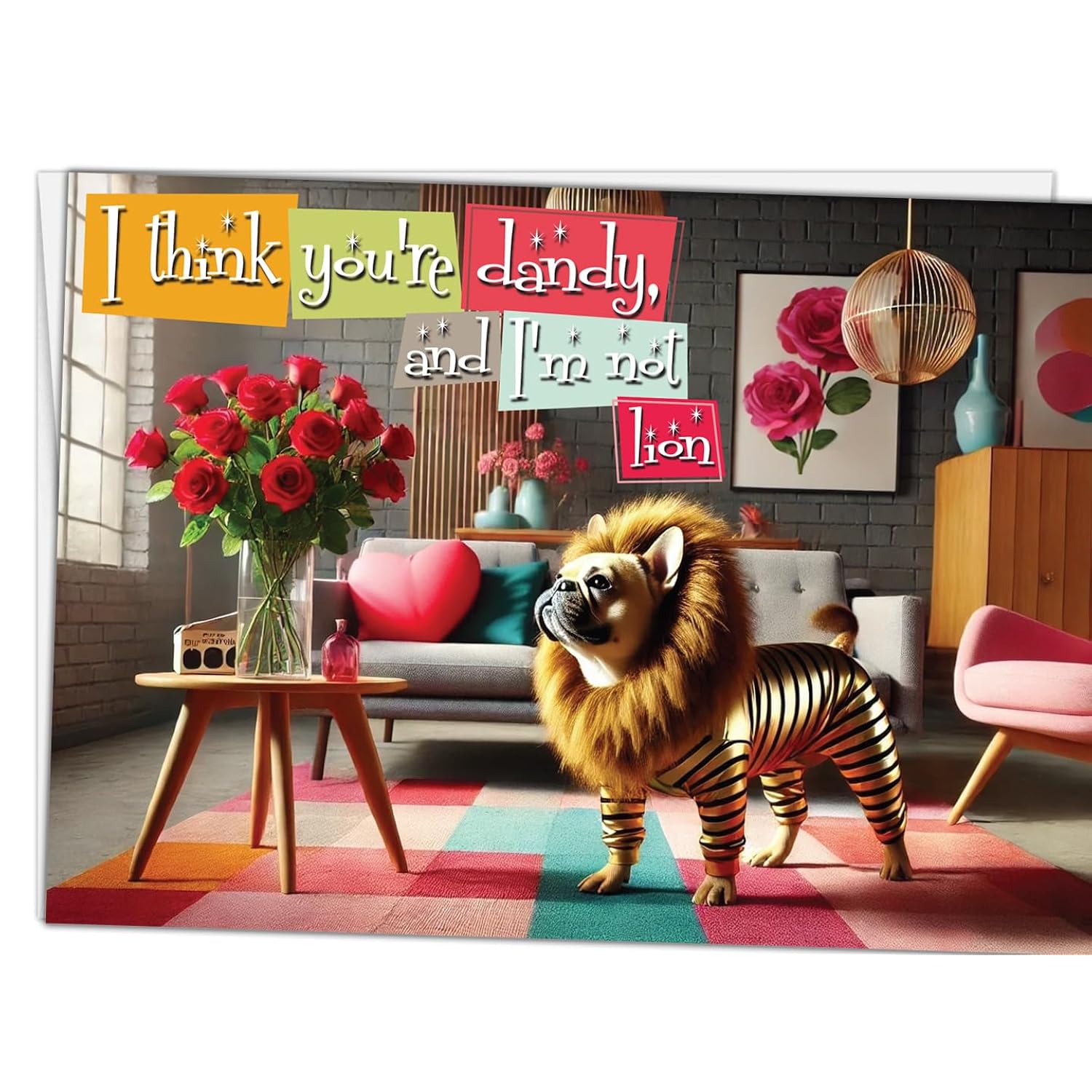 I Think You'Re Dandy And I'M Not Lion Happy Valentine'S Day Card With Greeting Card Mailing Envelope