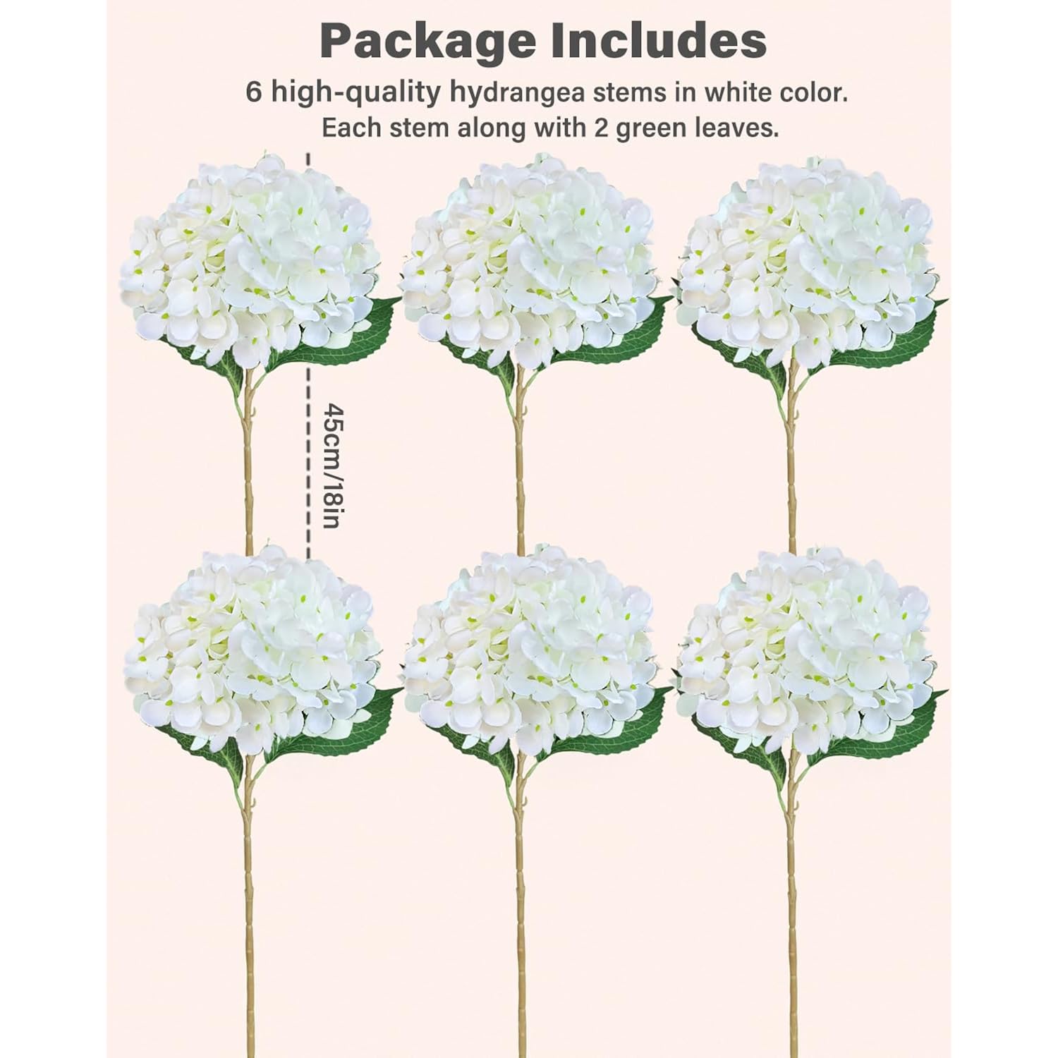 6Pcs Premium White Hydrangea Artificial Flowers Bouquets, Ivory Silk Hydrangea Flowers Heads With Stems, Fake Hydrangeas Flowers Arrangement, Faux Hydrangea Decor For Home Wedding Party Baby Shower