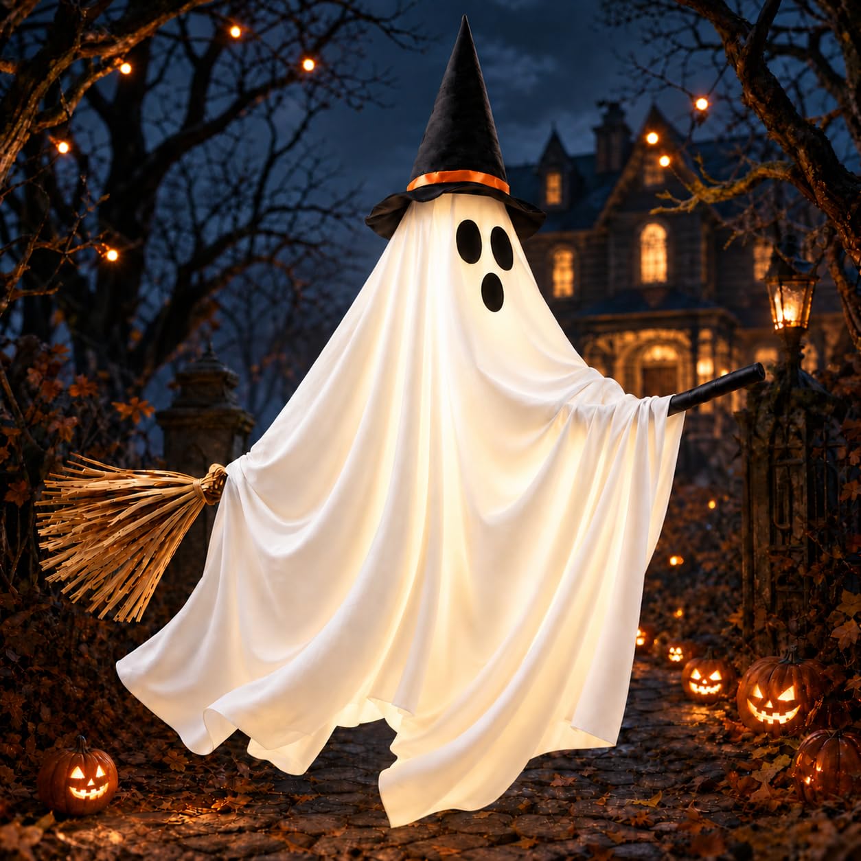Witch Ghost Halloween Decorations Outdoor, 55" Light Up Hanging Decor