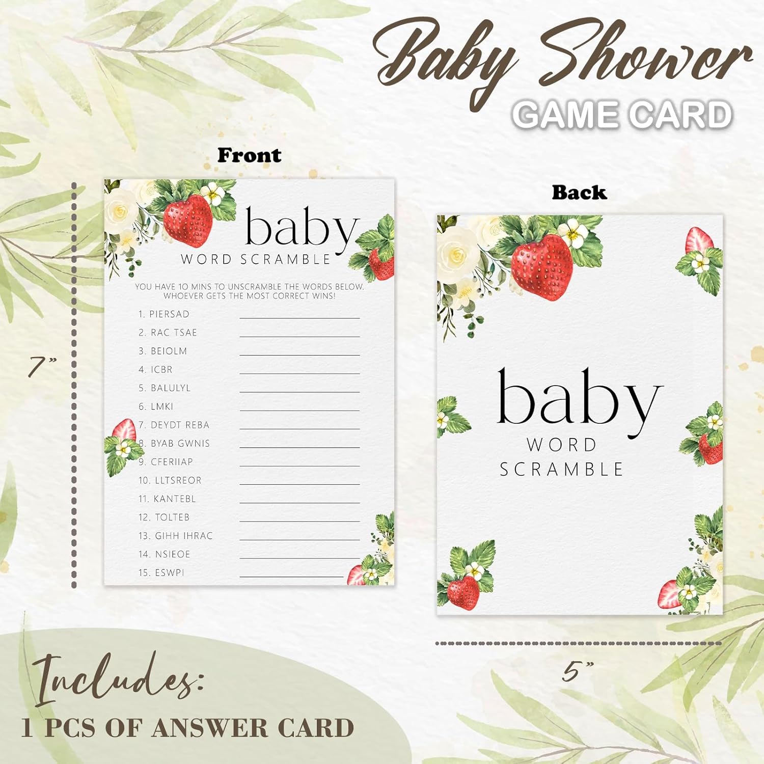 Hilarious Baby Shower Games, Baby Word Scramble Game Cards, Strawberry Sweet Party Decorations Favors Ideas -30 Pcs, 5X7 In - H04