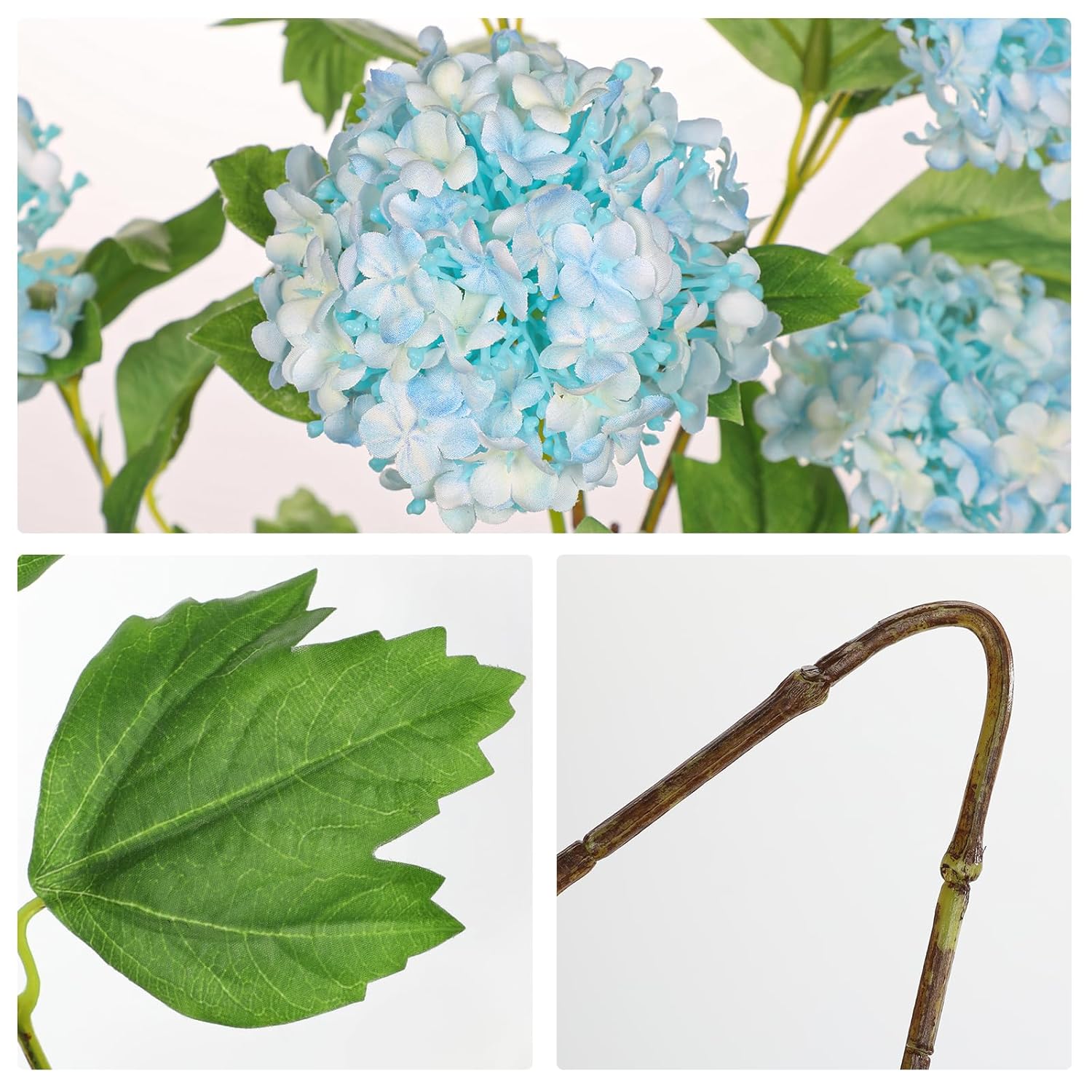 Light Blue Hydrangea Artificial Flowers 37.4”Tall Faux Hydrangea Flowers Spray With 6 Flower Heads, Silk Hydrangeas Flower With Stems 3Pcs, Fake Hydrangeas For Home Wedding Table Centerpieces Decor