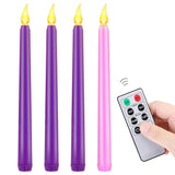 4 Pack Flameless Advent Candle Christmas Led Taper Flame Candles 10.6 Inch Remote Controlled Taper Candlesticks Flickering Window Candles For Christmas Wreath Advent Holiday Decor, Purple Pink