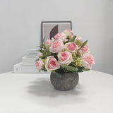 Artificial Flower Mini Potted Plant, Small Pink Roses + Paper Pulp Round Vase, Small Fake Plants Potted Plant Decoration, Suitable For Office, Bookshelf, Dining Table, Living Room, Desk, Wedding