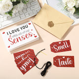 Five 5 Senses Gift Cards For Him Her With Labels Set I Love You With All Of My Senses Gift Greeting Card For Anniversary Birthday Valentines Day Boyfriend(Kraft,Red)