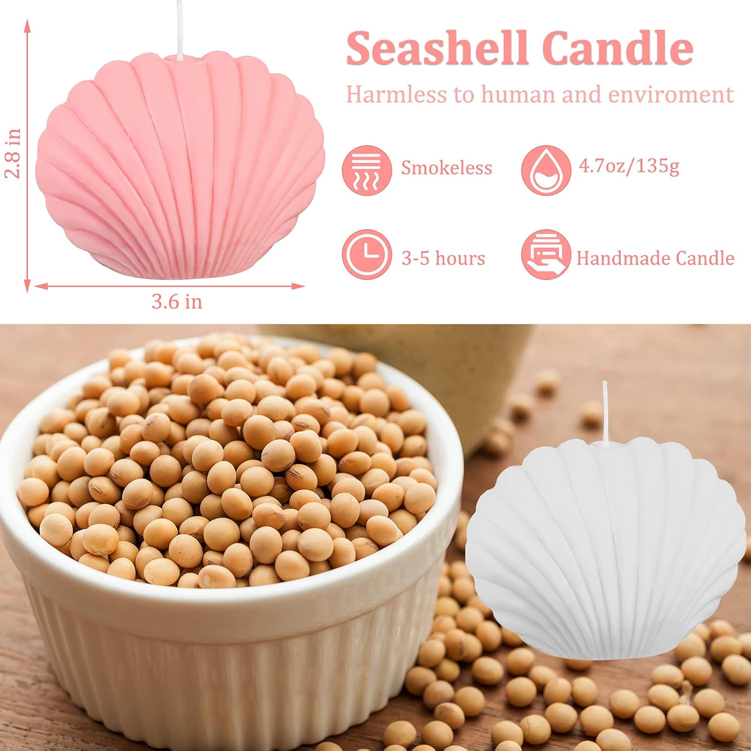 2 Pieces Seashell Scented Candles Aesthetic Trendy Candles Hand Poured Soy Wax Handmade Freesia Seashell Shape For Danish Pastel Room Decor, White, Pink(Cute Style)