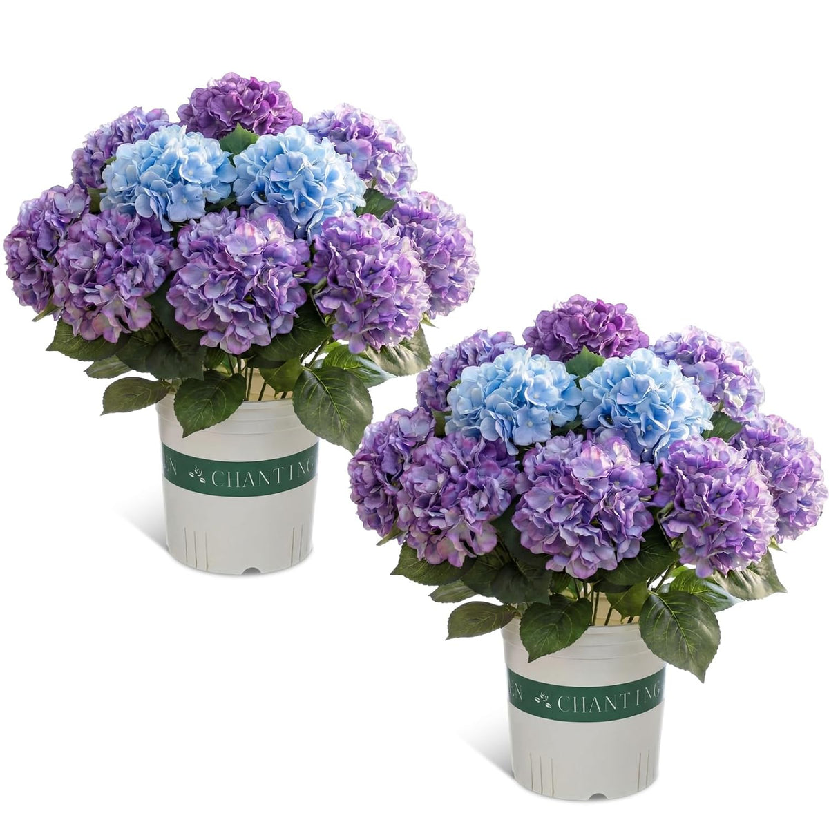 2 Pack Hydrangea Artificial Flowers Bouquets With Pot - Fake Silk Hydrangeas Faux Flowers For Home Arrangements Porch Garden Wedding Party Decor(Gradient Purple)