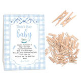 Baby Blue Boy Baby Shower Games, Don'T Say Baby Game For Baby Shower (One Sign With 50 Mini Clothespins),Blue Gingham Theme Baby Shower Decorations, Gender Reveal Game-Dsbb33
