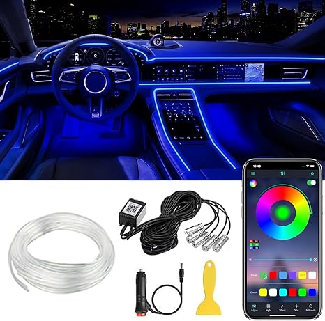 Car LED Strip Lights APP Control 5 in 1 RGB Ambient Lighting Kit with Fiber Optic Music Sync Interior Decor