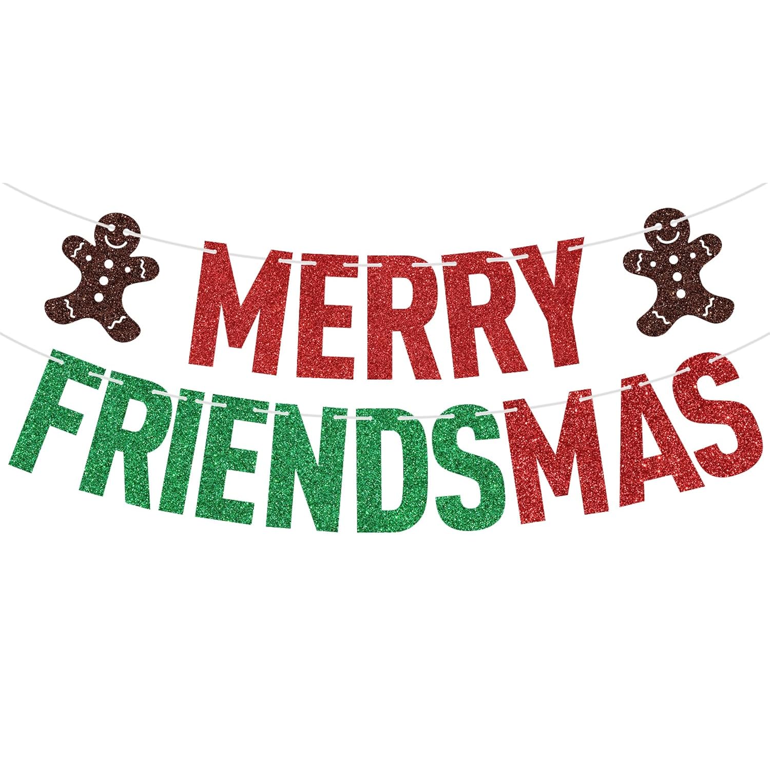 Red Glitter Merry Friendsmas Banner, Merry Christmas/Drink Up Grinches, Xmas Friends Christmas Holiday Party Decorations Supplies