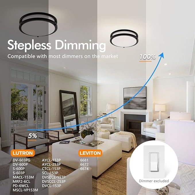 2 Pack 10 Inch Dimmable LED Flush Mount Ceiling Lights 30W 3200LM Black