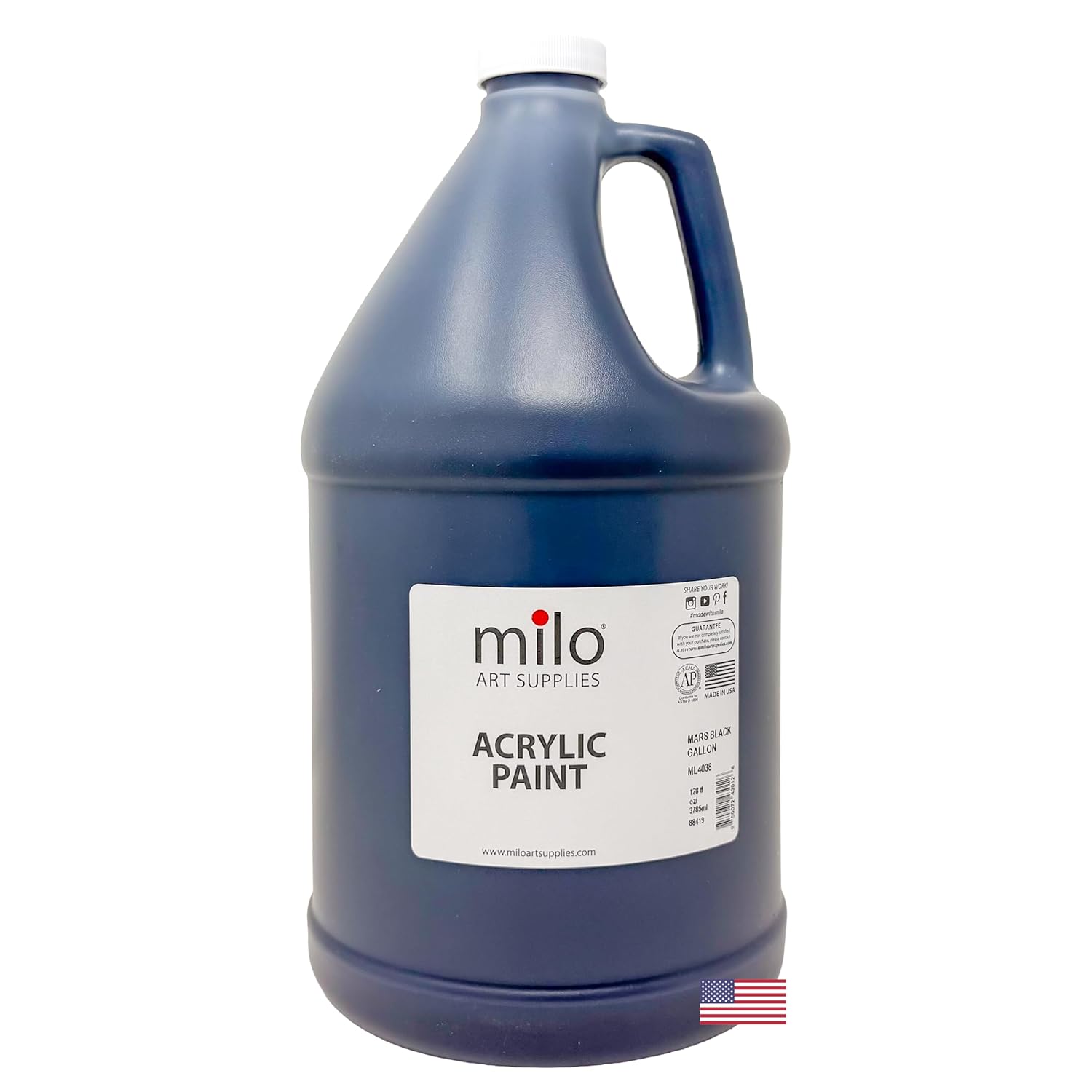 milo Mars Black Acrylic Paint – 128 oz (1 Gallon) Supply | Made in USA AP Certified Non-Toxic | Essential Bulk Art Paint for Classroom, Studio, All Artists