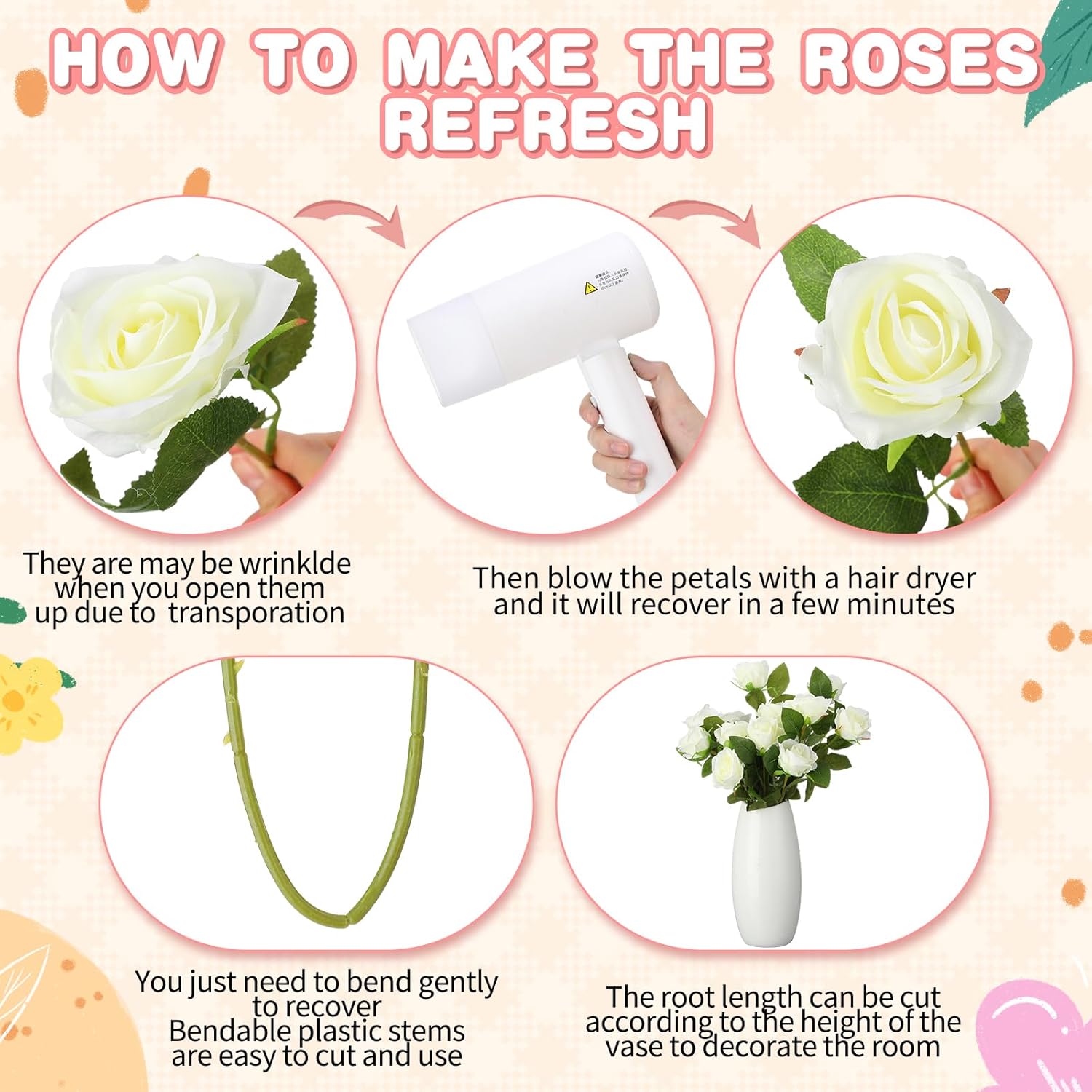 150 Pcs Artificial Silk Roses Flowers Bulk For Weddings, Valentine'S Day & Home Decor - Realistic Long Stem Flowers(White)
