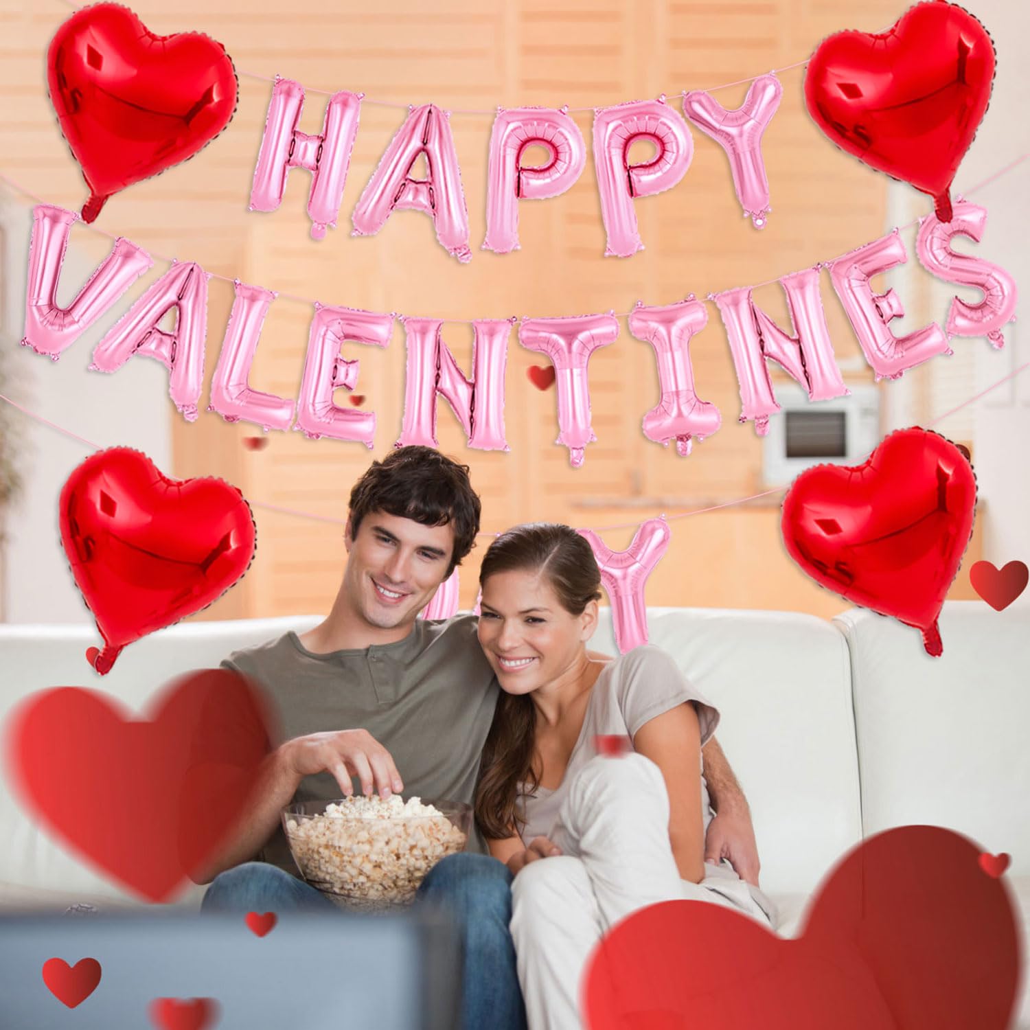 Pink Happy Valentines Day Balloons, 16 Inch Valentines Decorations Balloons Red Heart Balloon For Valentine Day Decorations For Party Hotel Room Office Classroom