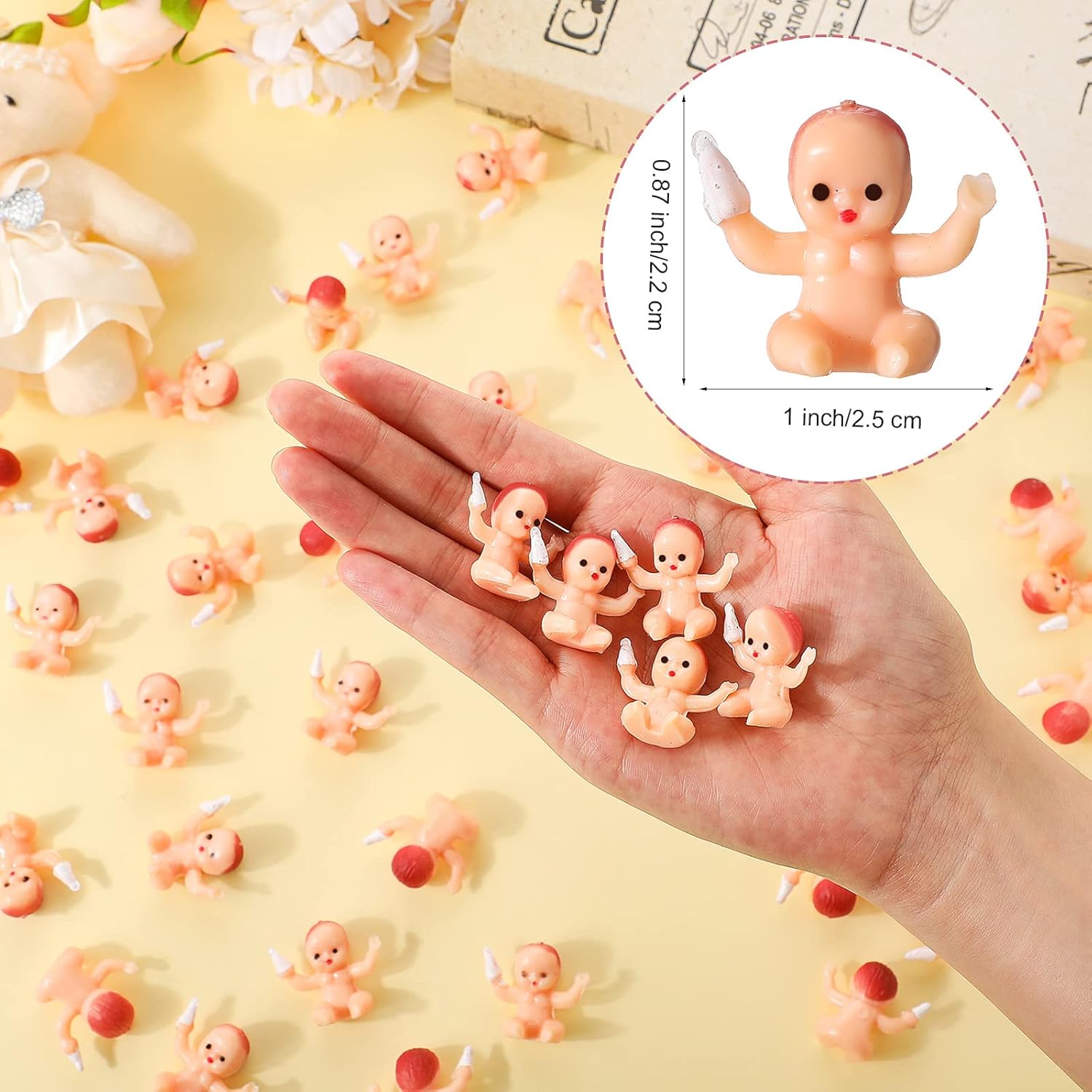 51 Pcs Cool Baby Shower Games Who'S Watching The Baby Sign Wooden Gift Sets Gender Reveal Party Favors 50 Tiny Plastic Babies Small Mini For Party Decors(Bee)