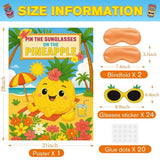 Hawaiian Party Game: Luau Summer Tropical Pin The Sunglasses On Pineapple And Coconut On Palm Tree With 24 Pcs Stickers For Tiki Summer Beach Hawaii Luau Party Supplies