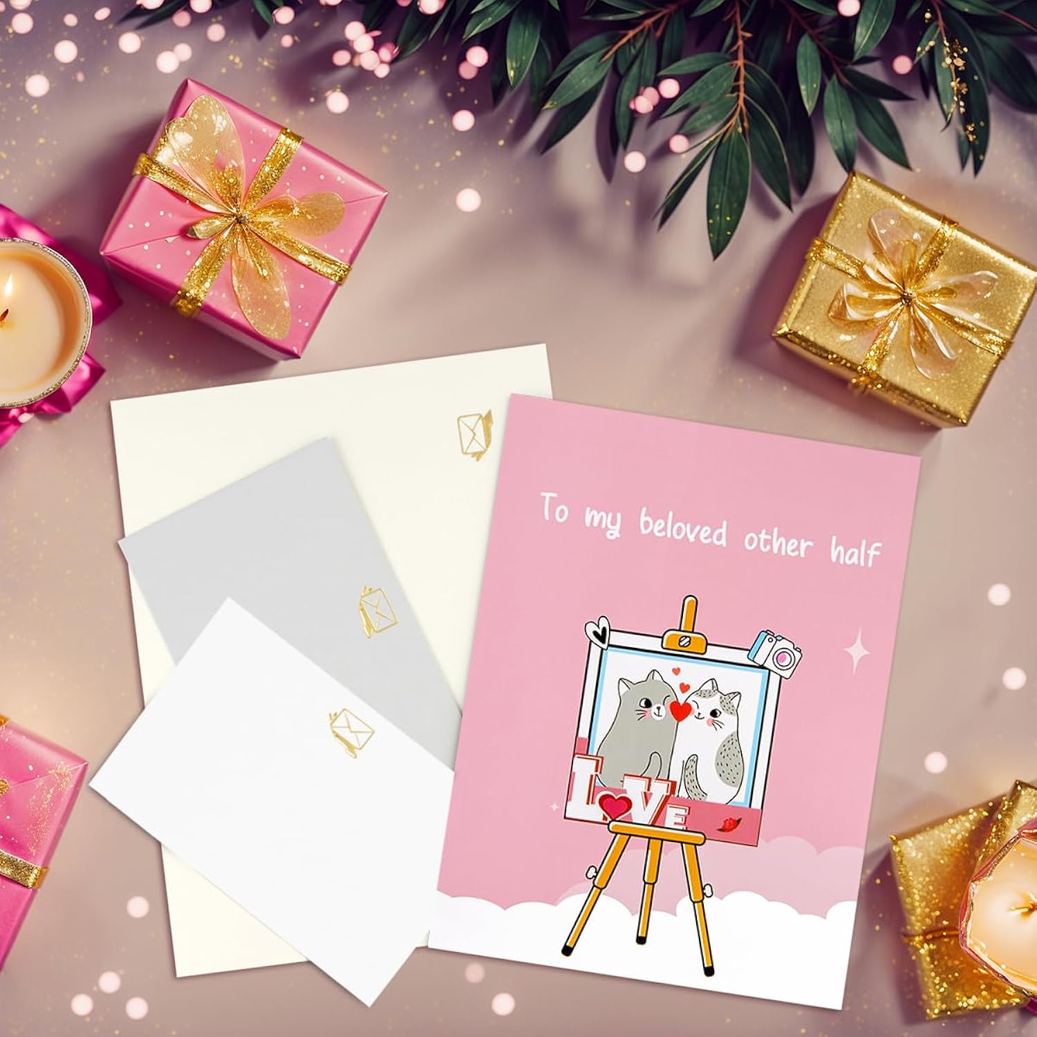 Love Cats 3D Valentines Day Card For Her, Pop Up Anniversary Cards For Wife, Romantic Birthday Cards, Popup Wedding Cards, Include Envelope.