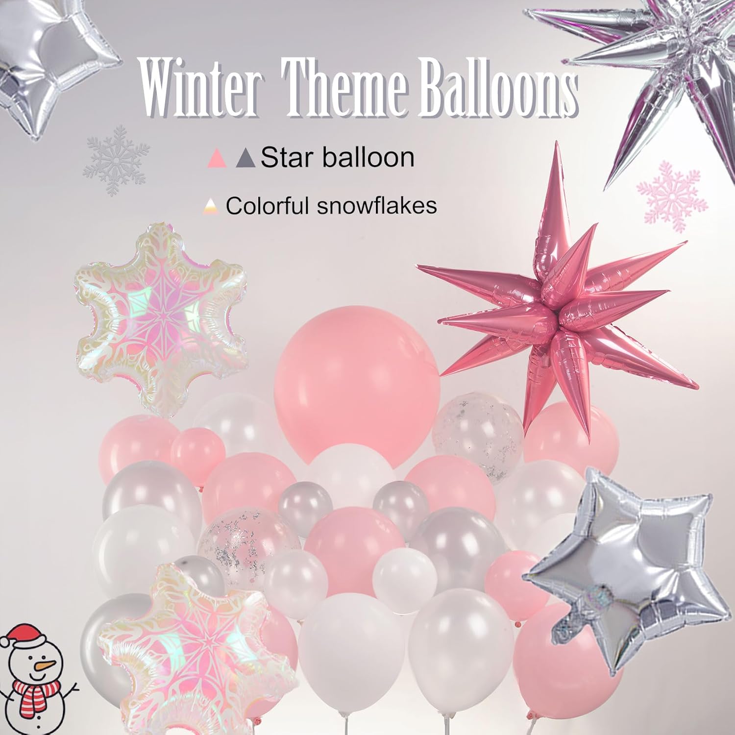 Pink And Silver Winter Balloon Garland Arch Kit 130Pcs With Snowflake Star Mylar Balloons For Girl 1St Birthday Party Pink Christmas Winter Wonderland Baby Shower Decorations