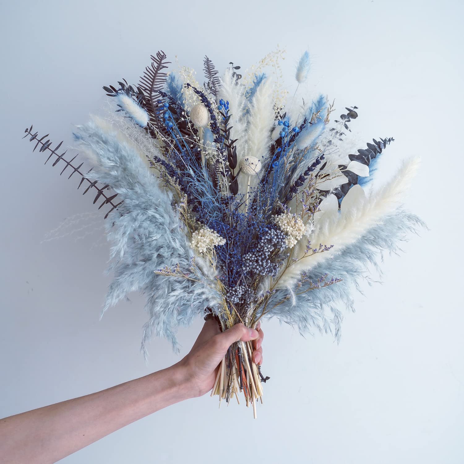 Pampas Grass Bouquet - Natural Dried Flower Arrangement, Mix Plants Eucalyptus Stems Bundle For Boho Table Centerpiece, Rustic Home Office Wedding Decor, Or Gift