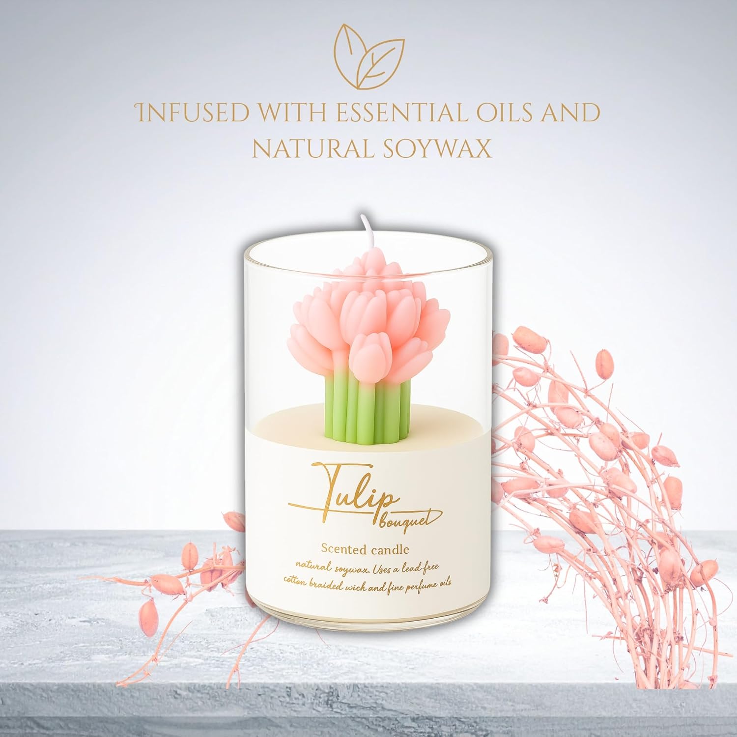 Orange Flower Shape Soy Wax Scented Candles 100% Natural Soy Wax | Relaxing Aromatherapy Candle | Housewarming Gift For Women & Men | Decoration Table Candles | Warm & Decorative Candles