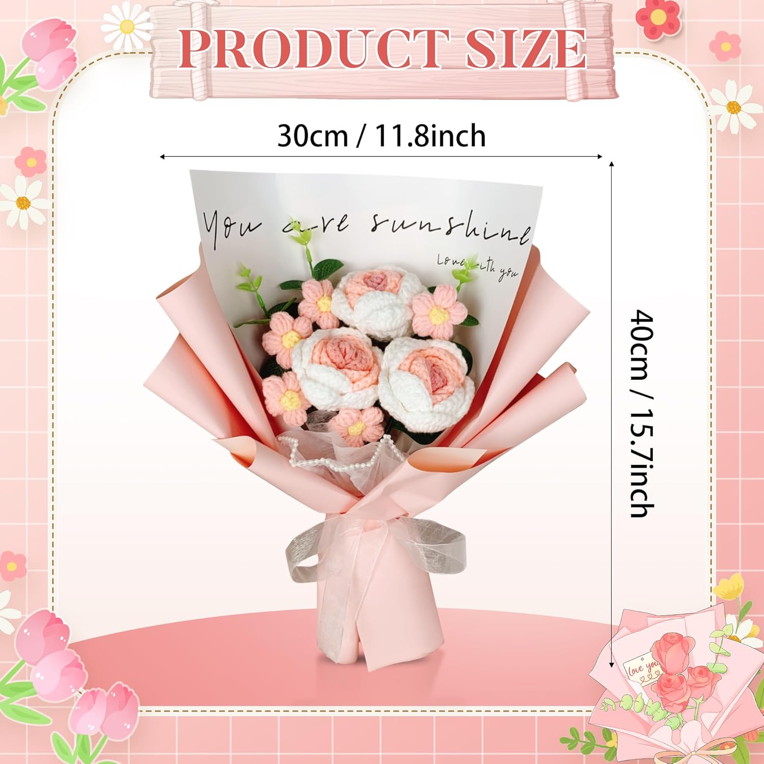 Crochet Flowers, Crochet Flowers Bouquet Of Rose, Crochet Artificial Flowers?11Pcs?? Suitable For Mother'S Day, Valentine'S Day, Graduation Ceremony, Birthday Wedding Teacher'S Day (Pink)