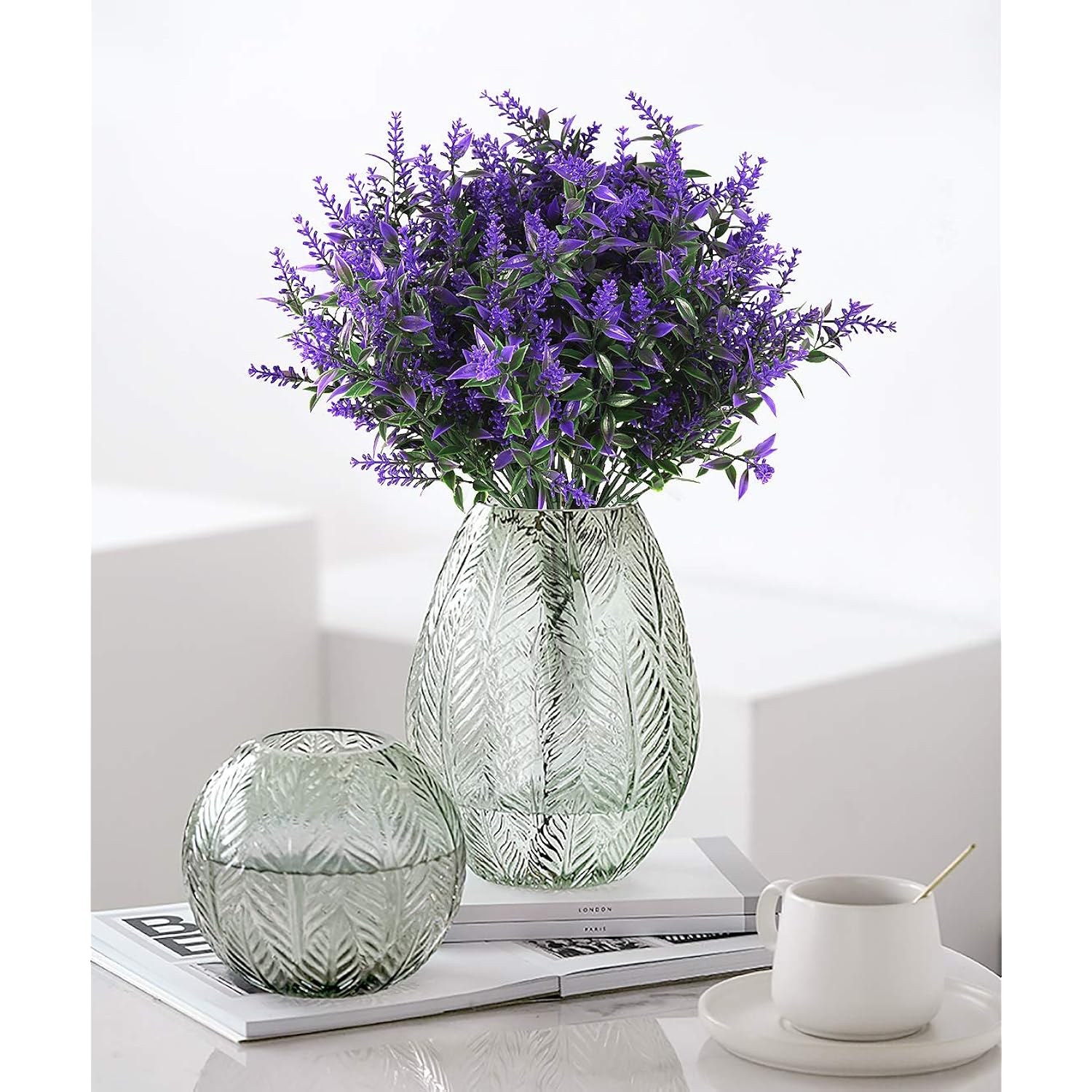 Artificial Greenery Lavender Fake Shrubs Flowers 8 Bundles Uv Resistant Hanging Planter Flora Fence Indoor Outside Decor Wedding Table Flowers Arrangement Bouquet Filler (Purple)