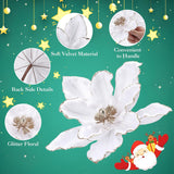 20 Pcs Glitter Christmas Flower, 6.3 In Large Velvet Artificial Magnolia Flowers With Stem, Christmas Tree Wreath Garland Xmas New Year Wedding Decoration, White