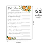 A Little Cutie Theme Baby Shower Game — Dad Jokes Games — Pack Of 25 — Fun Dad Joke Game, Funny Daddy Jokes Trivia, Citrus Orange Shower Activity, Gender Neutral Couples Co-Ed Shower Birthday G350-Djk