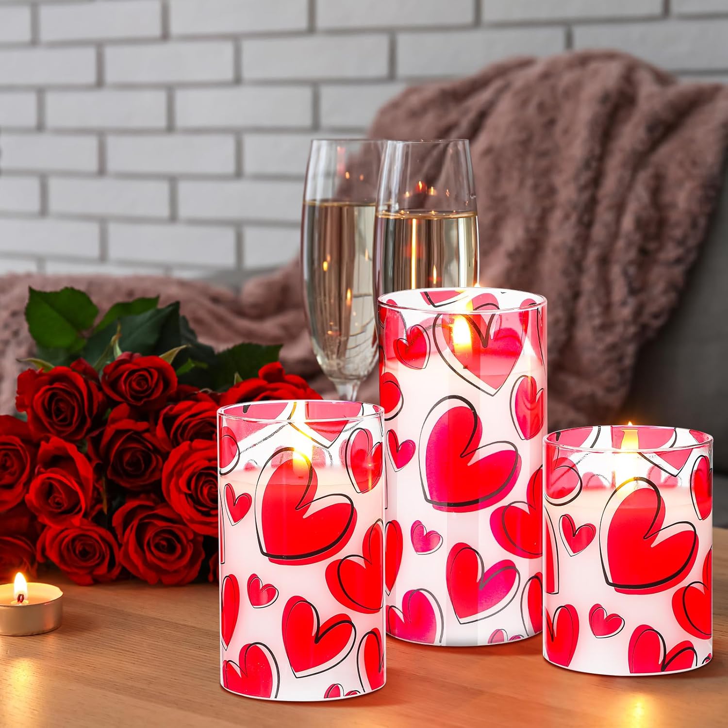 Valentine Led Flameless Candles Romantic Heart Battery Operated Pillar Candles For Romantic Night Valentine'S Day Gifts Proposal Anniversary Festival Gift Table Centerpiece Decor(Heart)