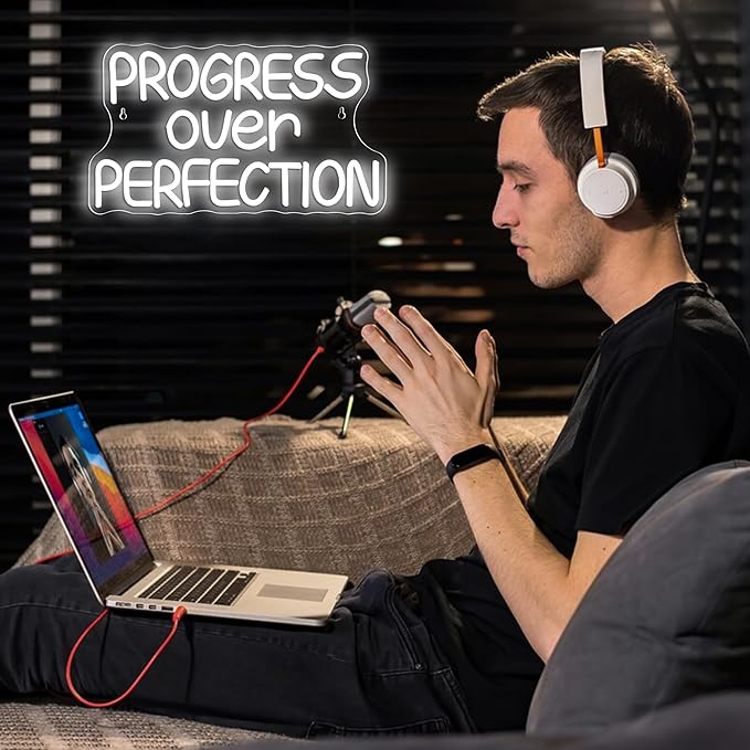 Progress Over Perfection Neon Sign LED Dimmable Motivational Wall Light for Classroom Office Bedroom Decor